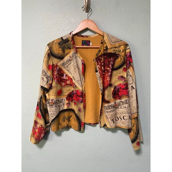 Vintage James World Women's Mustard Yellow Pattern Open Sweater Jacket Medium - Picture 1 of 10